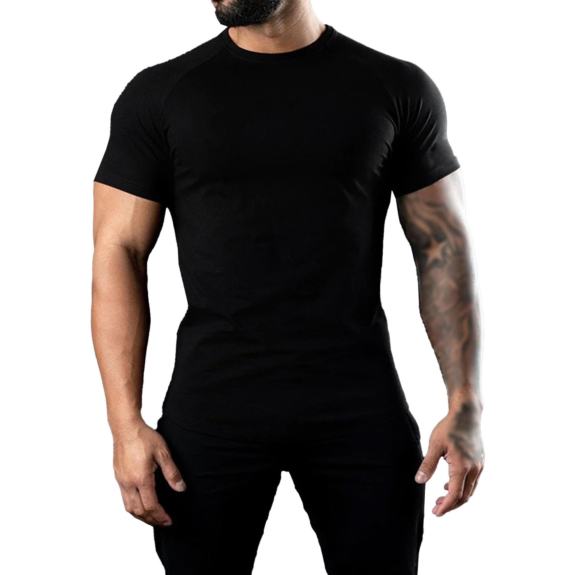 Men Round Collar Sport Exercise T Shirt Classic Casual Breathable Jogging Shirts Summer Quick Dry Pullover Tops (Black,XX-Large)