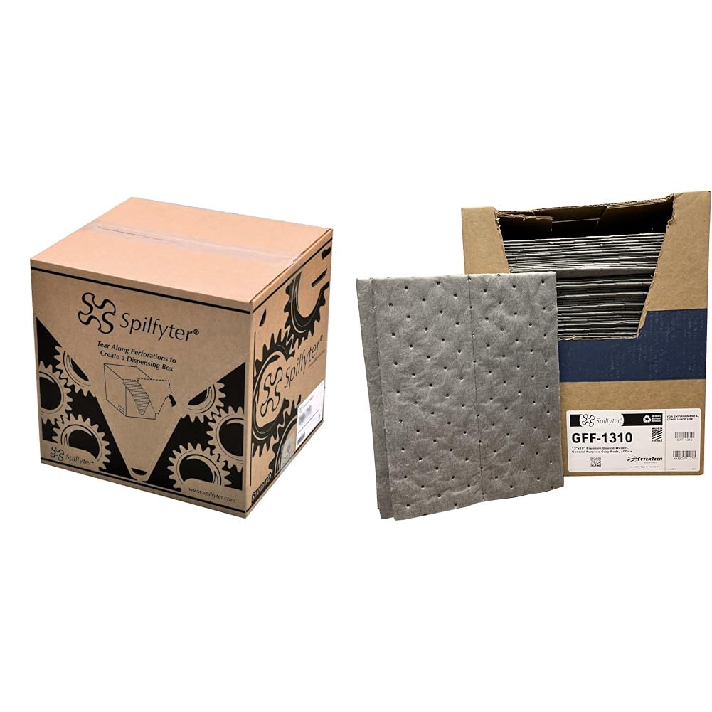 NPS SpilfyterB005BI50DS Universal Sorbent MRO Single Weight Absorbent Pad, Gray, Pack of 200 & Evolution Sorbent Products XMBGPF1310 Absorbent Pad, 12 Gal Capacity, 13" Length, 10" Width, Gray