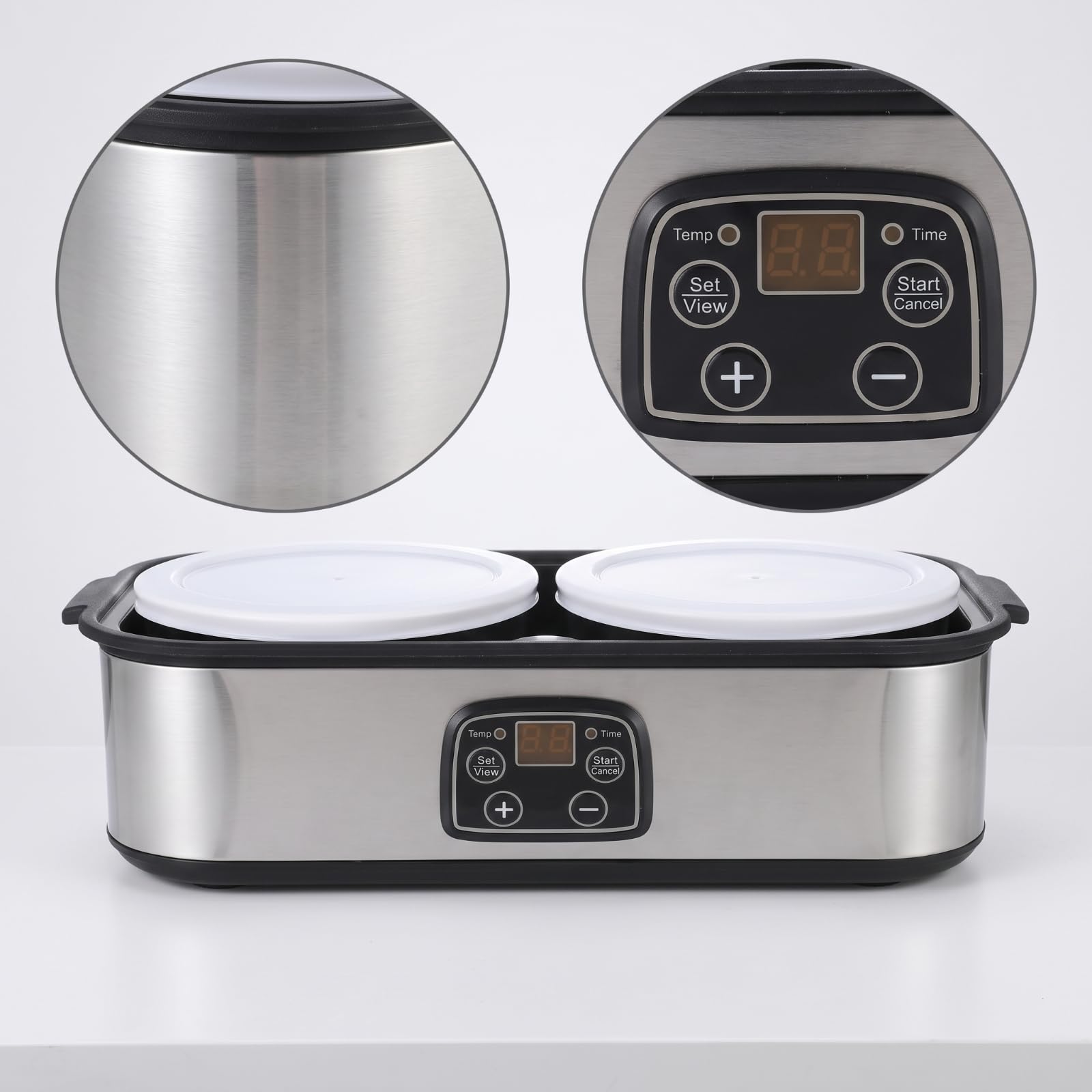 Yogurtera Eléctrica Yogurtera Máquina Fermentadora Aparato de Cocina Tarros de Vidrio Reutilizables Control Preciso de Panel Transparente LED Adecuada