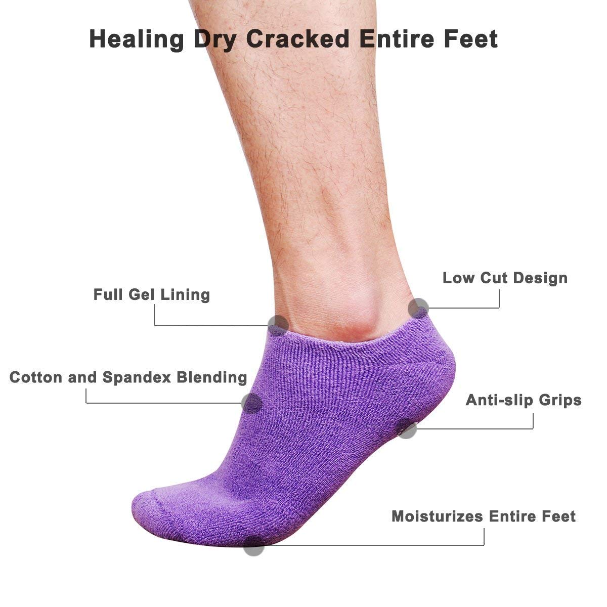 RRJ Spa Moisturizing Gel Socks for Dry Feet Ankles Cracked Heel Repair Repair Skin Care Treatment Soften Feet Booties Pedicure with Essential Oils Vitamins for Women Men(socks,purple) 1