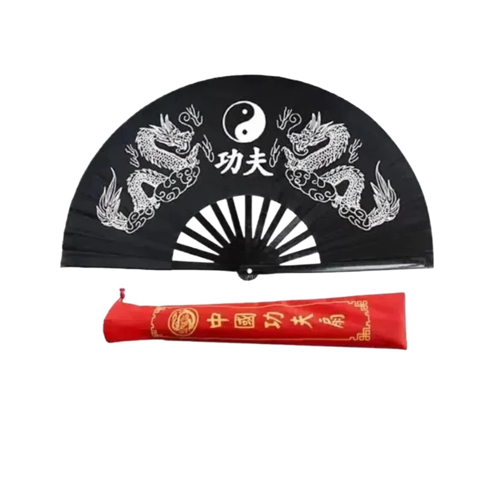 Éventail de Tai Chi Double Dragon rouge pour performance arts martiaux