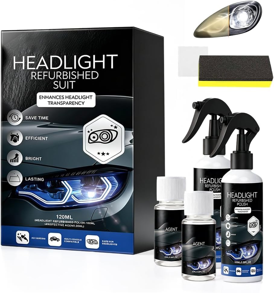 Automotive Headlamp Restoration Fluid Kit, Headlight Cleaner Kit, 2Pcs