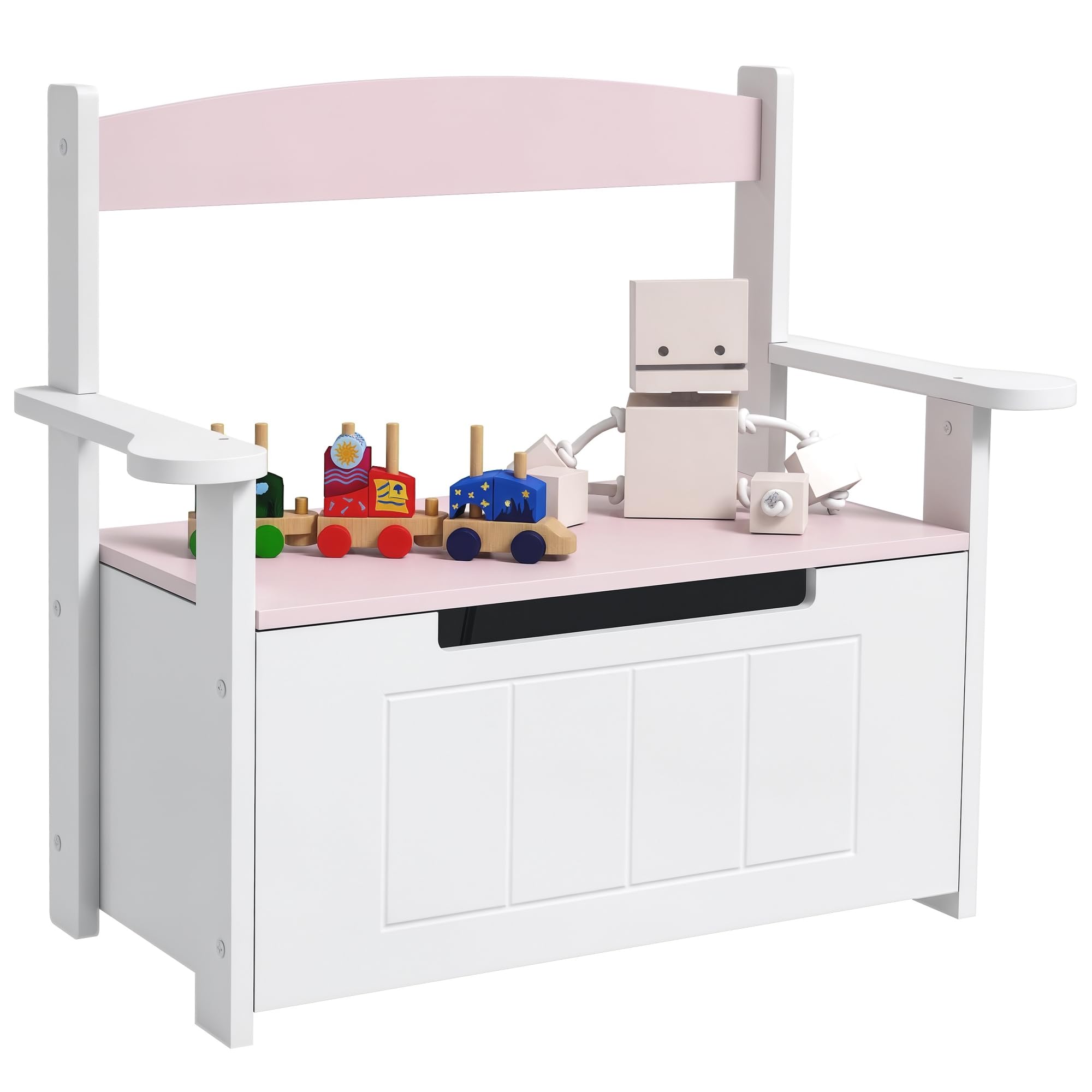 AIYAPLAY Toy Box, 2 in 1 Kids Chest with Lid, Large Toy Storage Organiser Bench for Bedroom, Nursery, Playroom, Pink