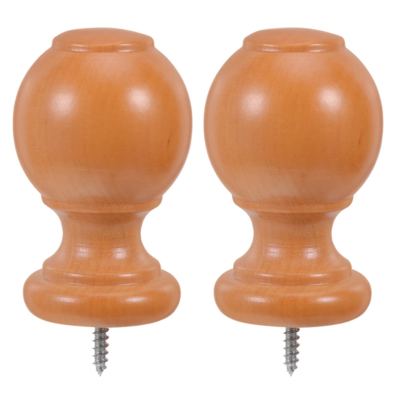 PATKAW 2Pcs Curtain Pole Finials, Wooden End Caps for 29mm Rods, Khaki Wood and Iron DraperyRail Ends, Decorative Window Fittings for Living Room, Bedroom and Home CurtainAccessories Decor