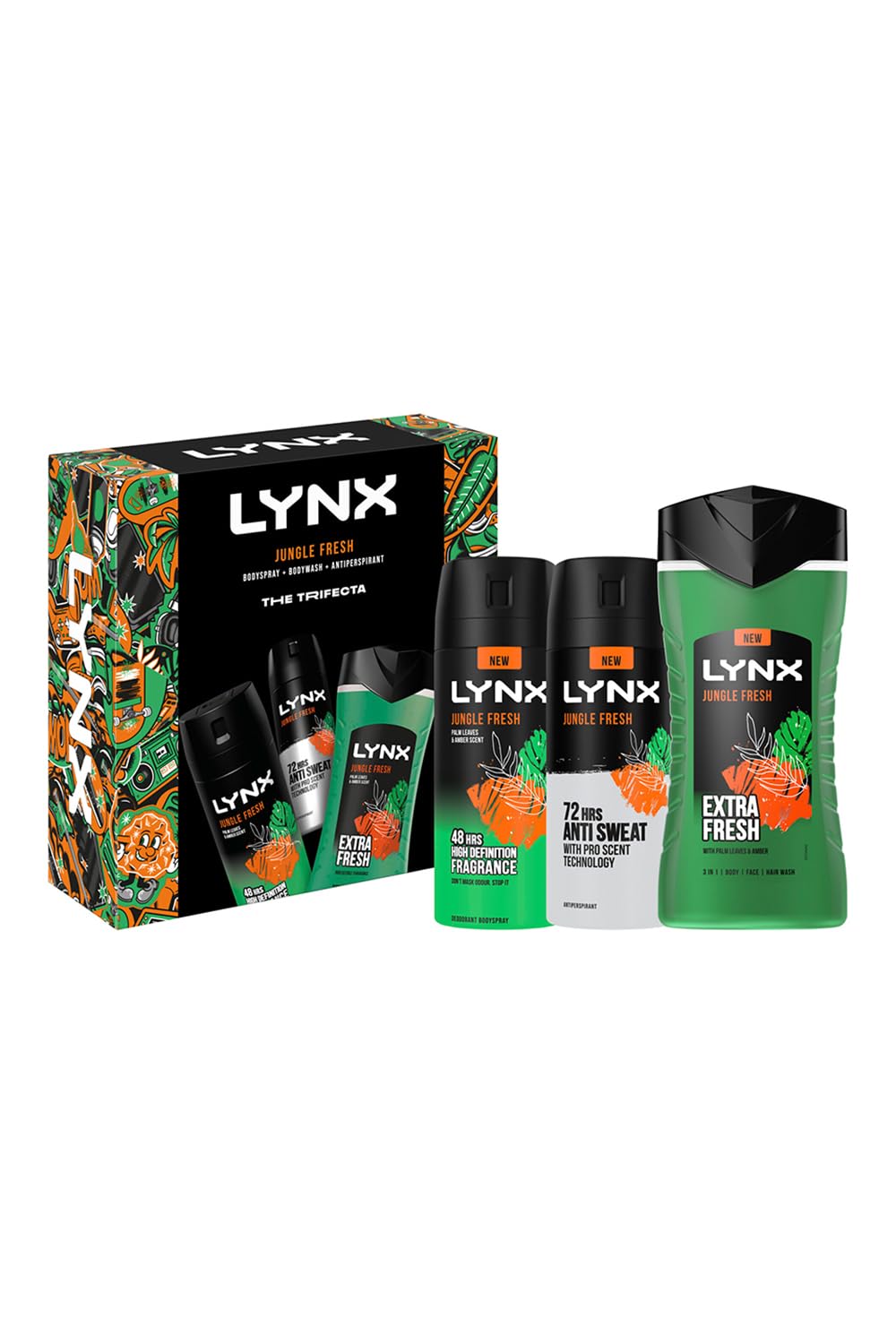 Jungle Fresh THE TRIFECTA 3-in-1 Body Wash 225 ml, 48Hrs High Definition Body Spray 150 ml & 72Hrs Antiperspirant 150 ml 3 Pieces Gift Set for Him