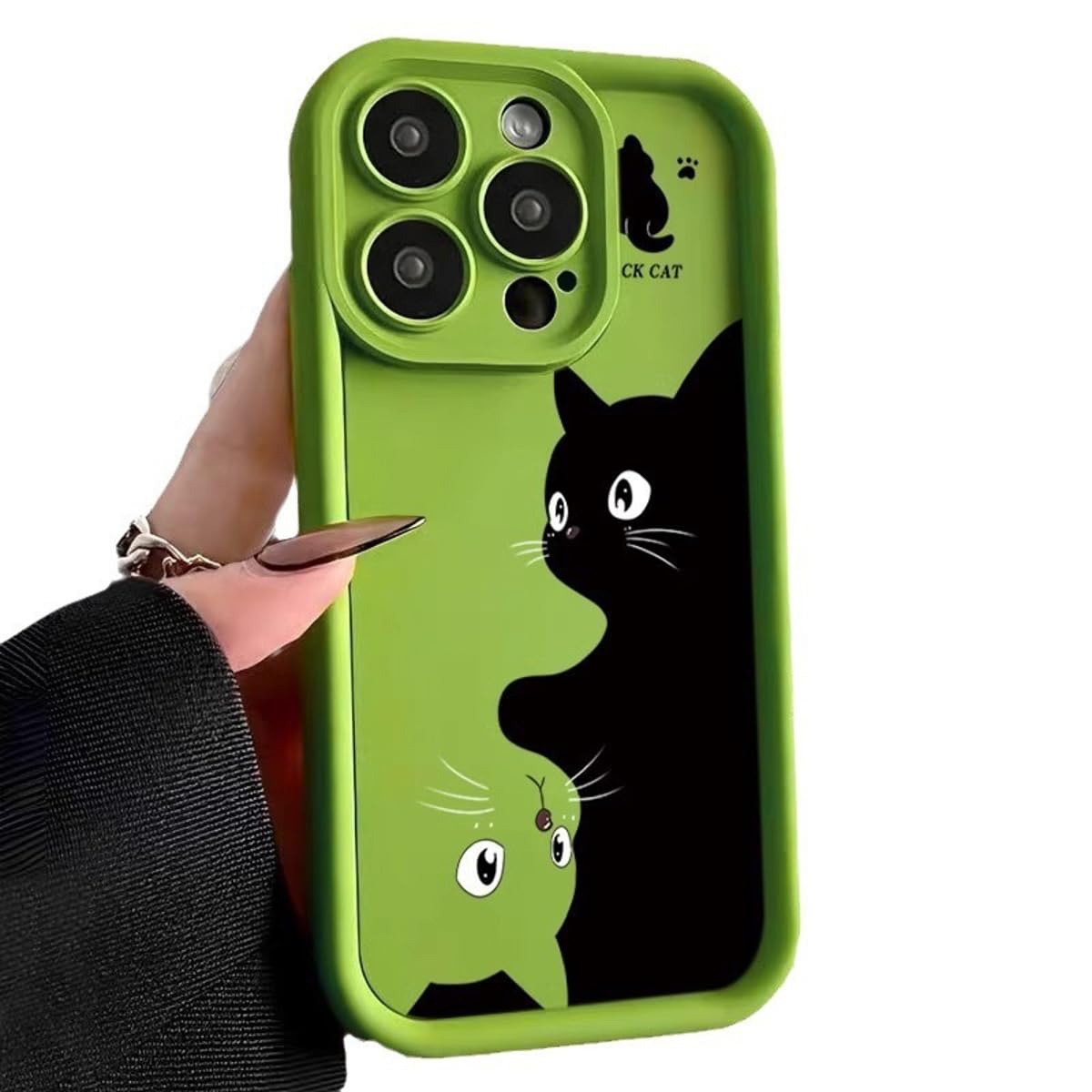 Cutecasee Cartoon Cat Case Compatible with iPhone 16 Plus | Liquid Silicone Shockproof Protective Cover, Durable Soft | Grip Matte Finish, Green