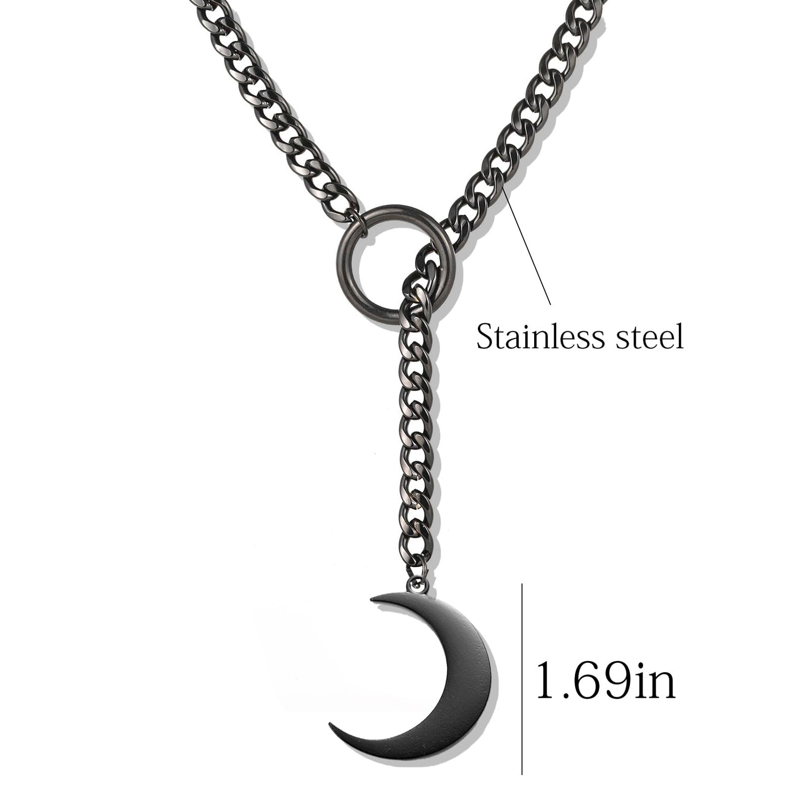 Black Gothic Necklace for Women Moon Stainless Steel Slip Chain Long Choker Chunky Goth Y Punk Necklace Jewelry Gift: Black Moon