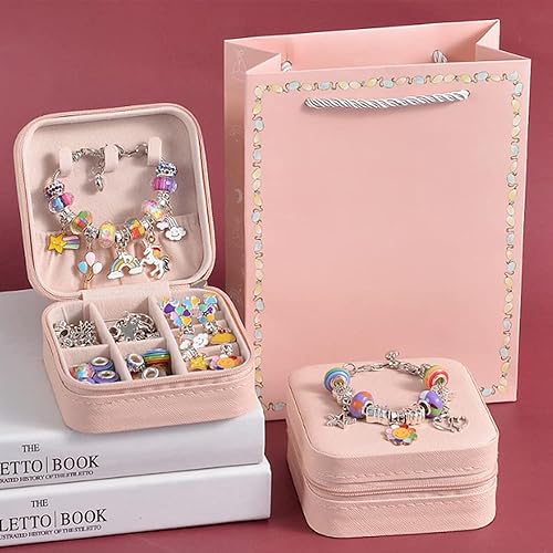 Inboxxe Juego de pulseras de bricolaje, 66 piezas en caja de regalo, kit de fabricación de pulseras con dijes, suministros para hacer joyas,