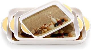 HomeWiz Kitchen Designer Rectangular Serving Tray,Food-Grade, Durable Plastic with Glossy Finish,BPA-Free, Easy-to-Clean,Perfect for Tea, Coffee, Snacks, Breakfast, & Dining,D cor,White & Cream