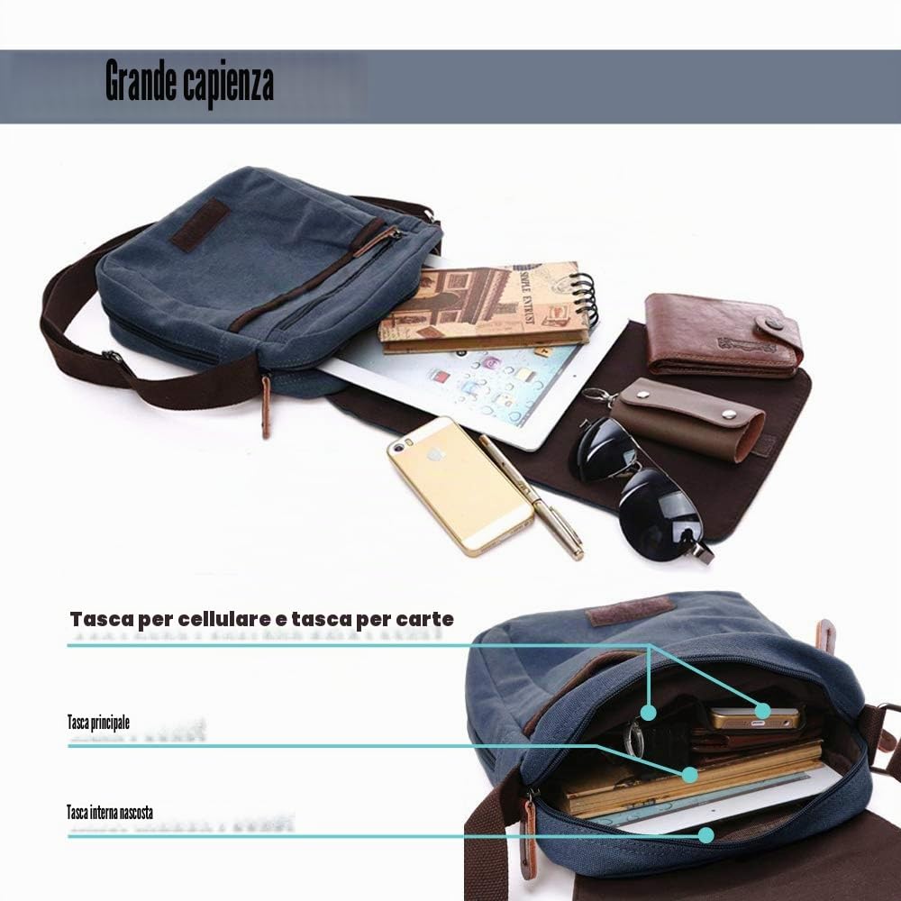 LOSMILE Borse a spalla da Uomo,Borse Messenger di tela, Borse per PC portatili, Borsa a tracolla, Per lavoro e scuola.