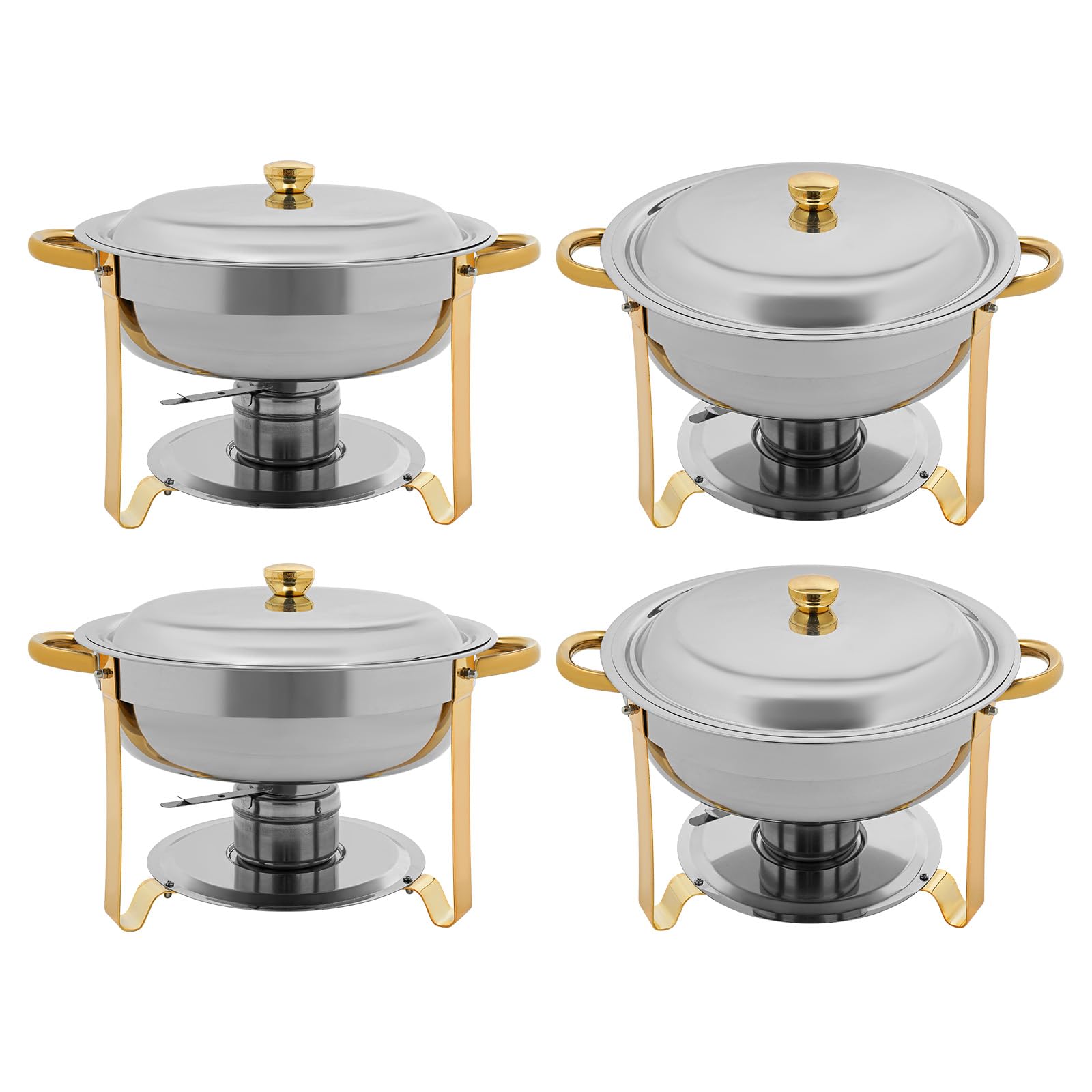 Juego de 4 calentadores de platos redondos con tapa, 4,5 L, acero inoxidable, para buffet