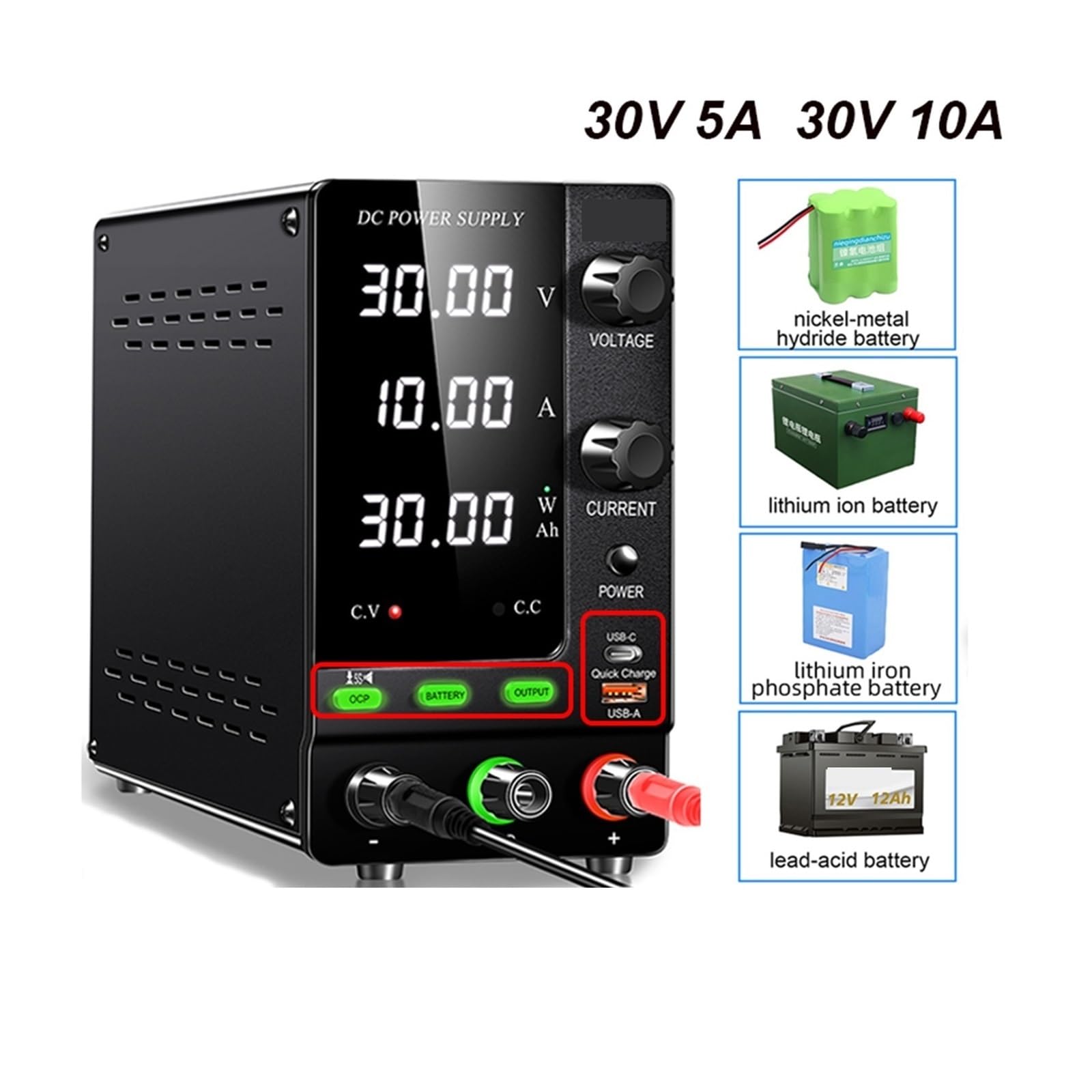Fuente de alimentación de CC, Fuente De Alimentación CC Ajustable For Cargador Batería Con Interruptor Salida Protección OCP, Ajuste Precisión Del Codificador 30V 10A 5A(SPPS-C3010C 30V10A)