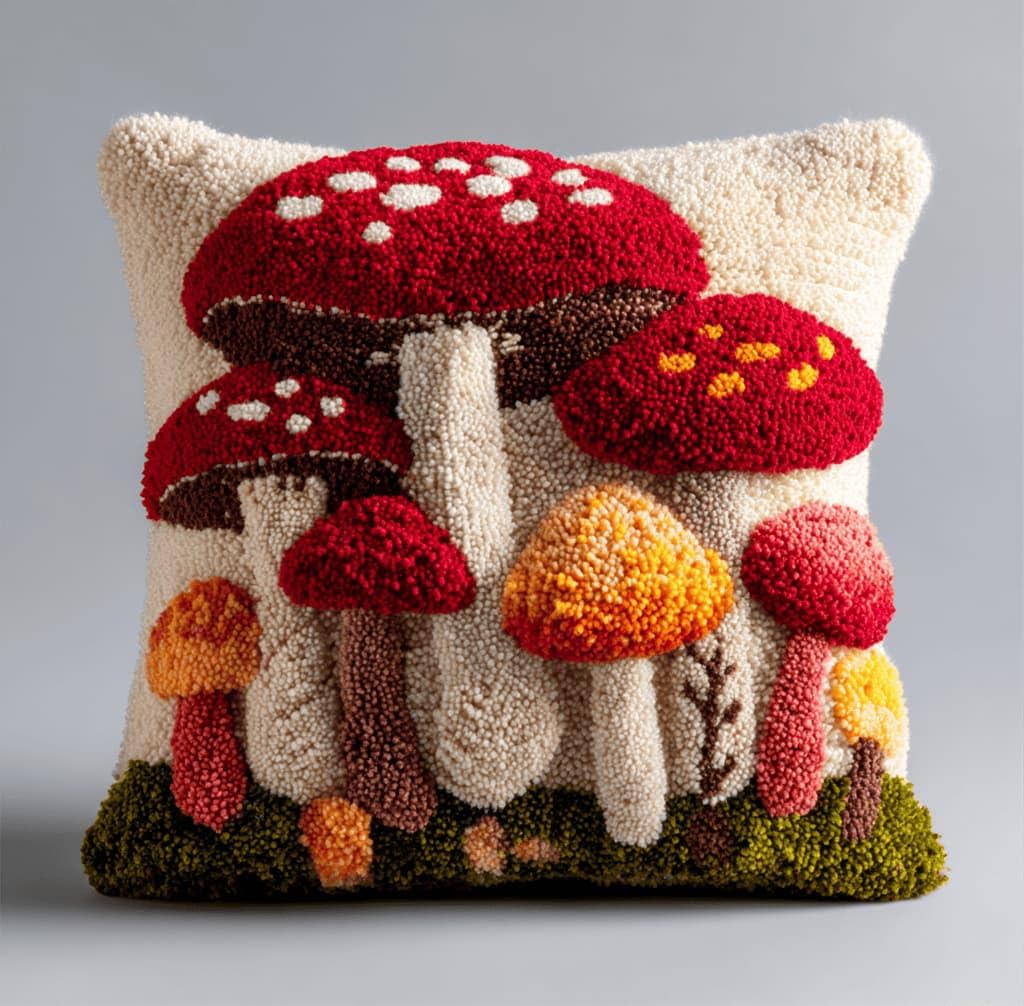Kitquiver Decor Latch Hook Cushion Kit,Mushrooms DIY Pillow Cover 43X43Cm