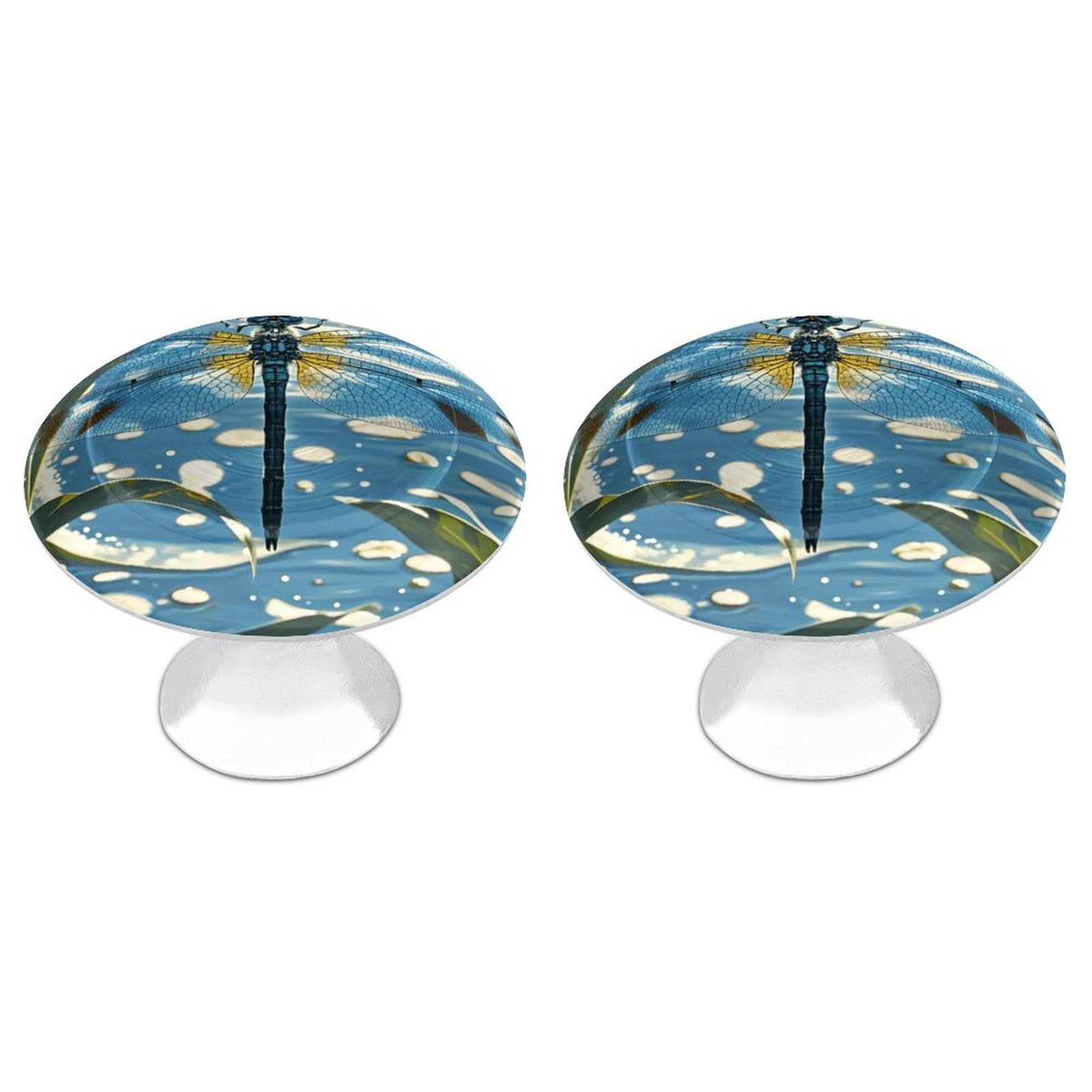 Vstadank Style Blue Dragonfly Drawer Knob Nice Bathroom Cabinet Knob Round Cabinet Pull Stainless Steel Cabinet Handle Circle Drawer Handle Modern Drawer Pull For Wardrobe Cupboard 2 Pcs