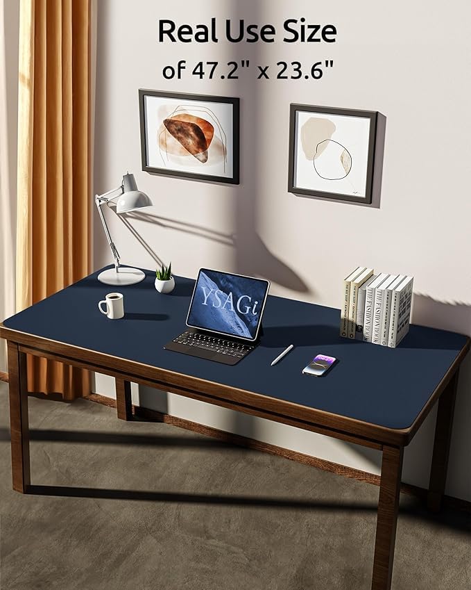 AROPANA Vegan Leather Desk Mat 120x60cm Blue Blue-Yellow - Image 2