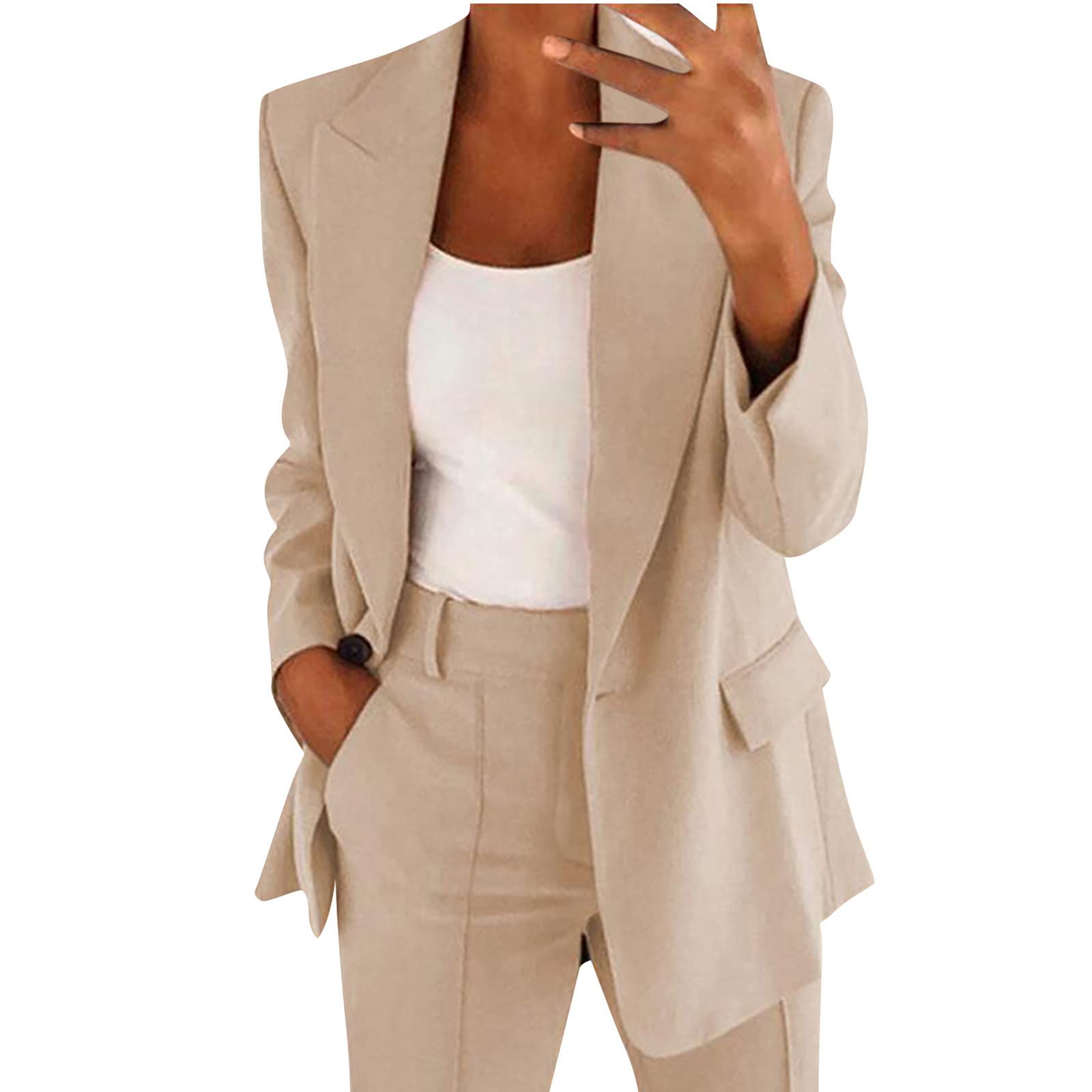 Women Blazer Solid Color Open Front Office Jackets Plus Size Long Sleeve Summer Work Office Cardigan with Pockets