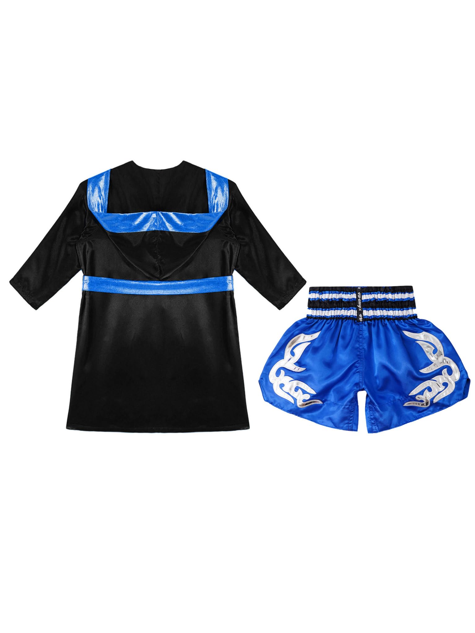TTAO Dziecięcy płaszcz z kapturem, kickboxing, spodenki sportowe, pasek, długi rękaw, płaszcz bokserski, satynowy płaszcz, peleryna, peleryna, trening, strój