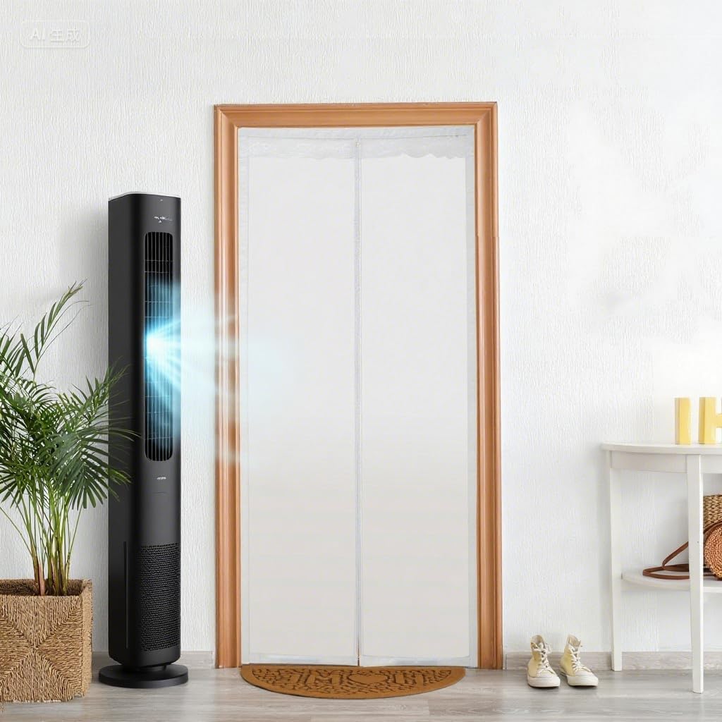 EVA Insulated Door Curtain Magnetic Screen Door Frosted Privacy Door Screen with Full Magnets Easy Install Screen Size 34x82 inch Fit Door Size 32x80 inch White 34x82"