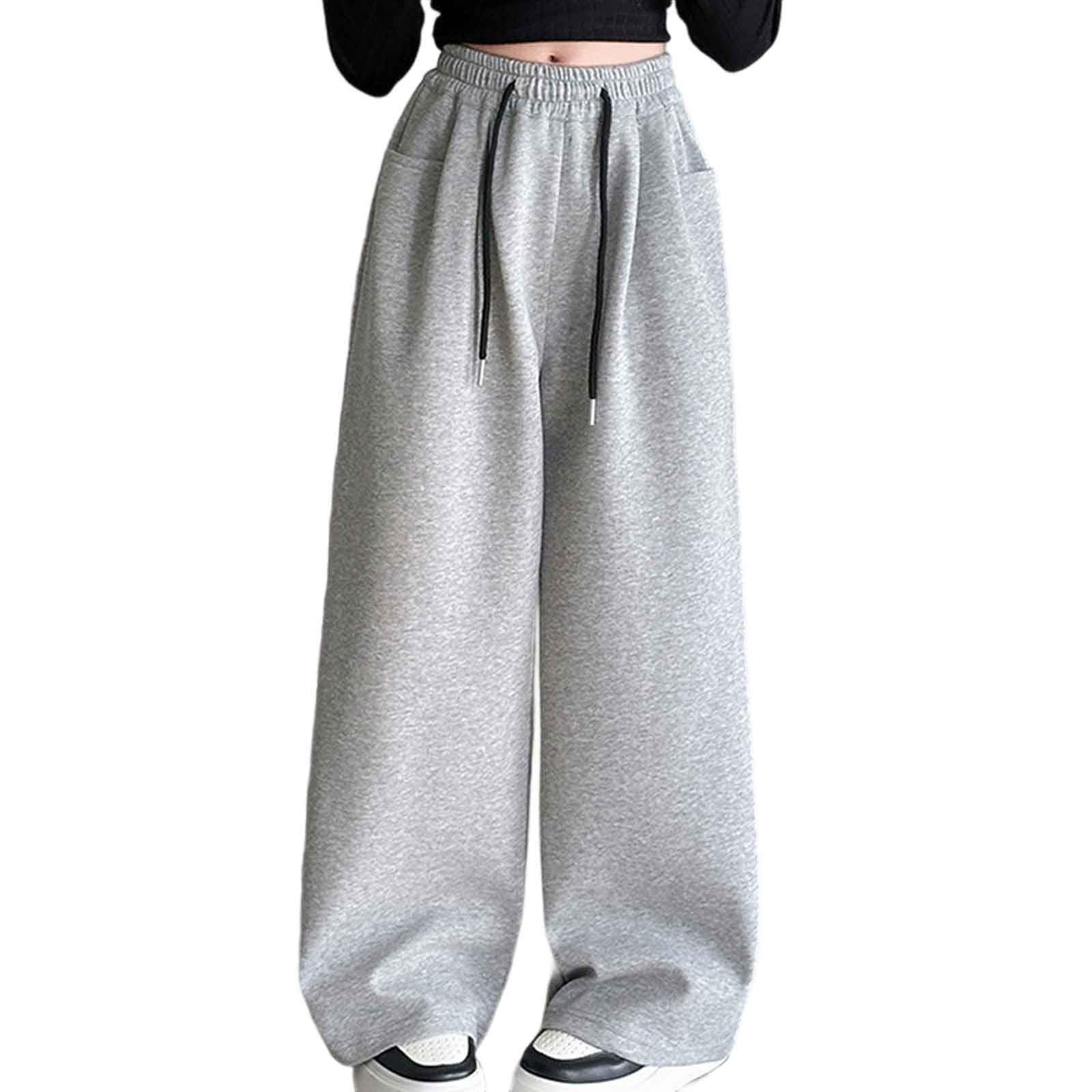 Boys' Open Bottom Fleece-Lined Sweatpants with Pockets High Elastic Waist Baggy Wide Straight Leg Pants 5-15 Years