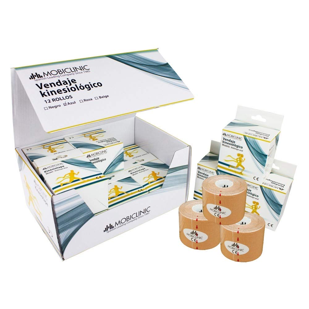 Mobiclinic - Venda Neuromuscular, Beige, Pack de 12 +| Kinesiotape | Vendaje neuromuscular | 5cm x 5m | 12 unidades | Negro | Mobitape