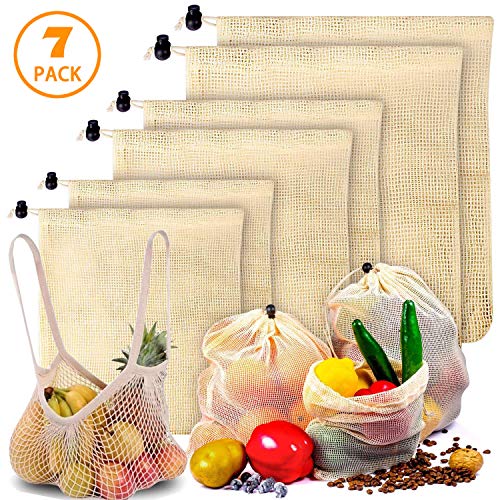 Hossom Bolsa Reutilizable Algodon de Vegetales, Bolsas de Comestibles, Bolsas de Malla Transpirables, Bolsas de Frutas y Vegetales para Almacenar Comida, IR de Compras y Guardar Juguetes