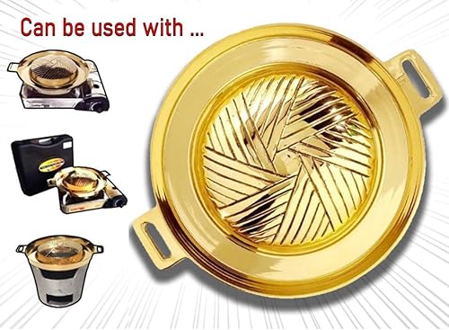 Miniatura 3 de Mookata - Parrilla de latón tailandesa coreana estilo japonés para barbacoa, sartén caliente antiadherente para interiores y exteriores, 11 pulgadas.
