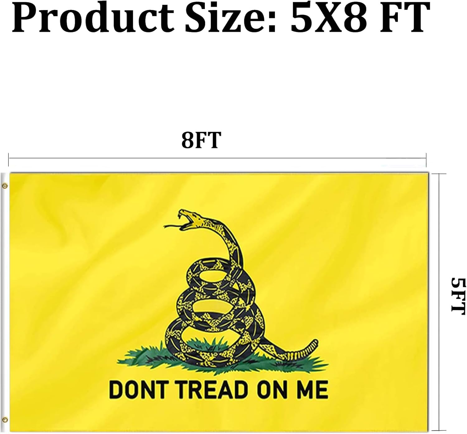 AJJSUE Don't Tread On Me Flag 5x8 Gadsden Flag Double Sided Outdoor Heavy Duty 3 Ply Polyester Material with 2 Metal Grommets, 4 Rows of Stitching