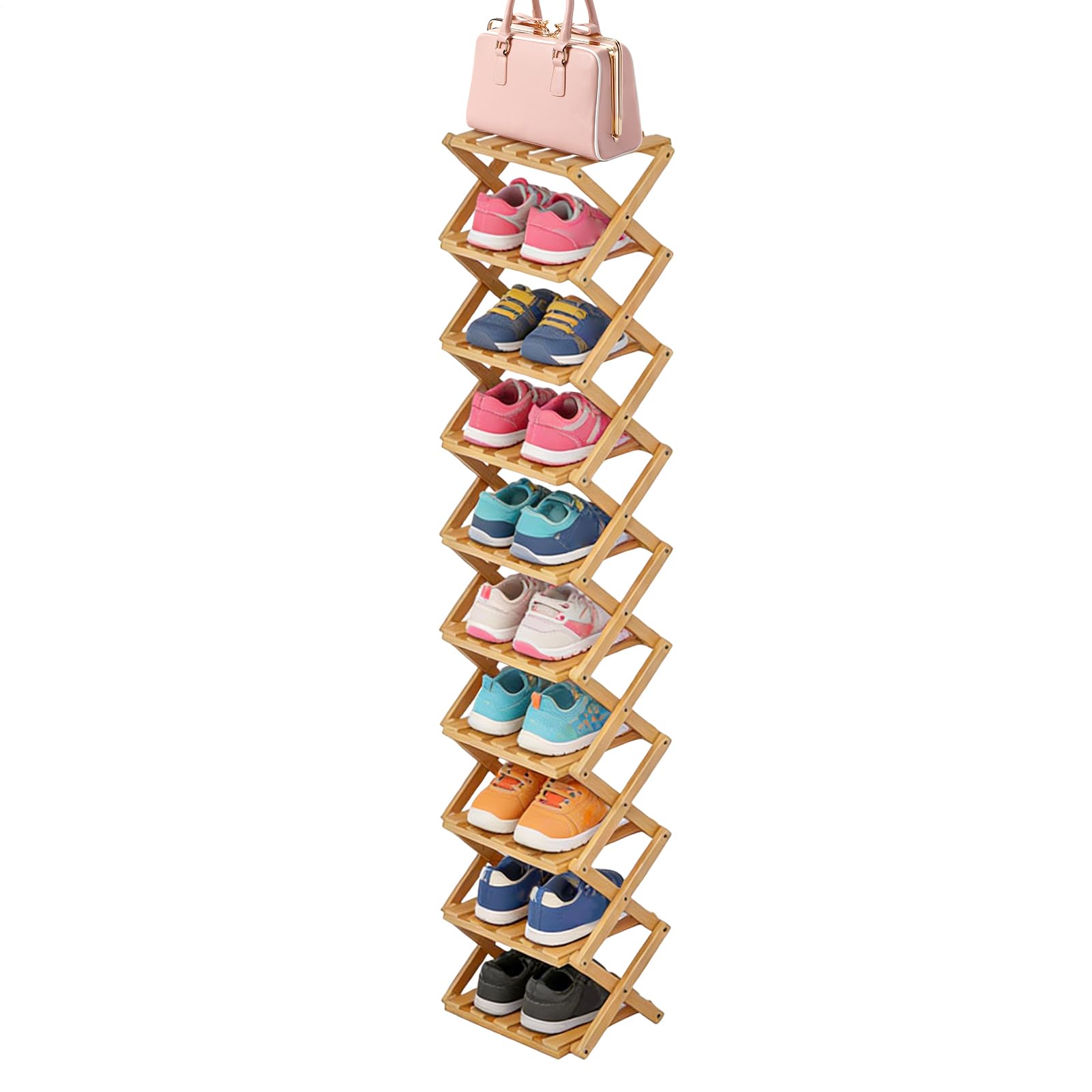 Generisch Organizer per scarpe a 10 livelli, pieghevole, in legno, grande capacità, organizer per scarpe per soggiorno, corridoio, ingresso, armadio, dormitorio