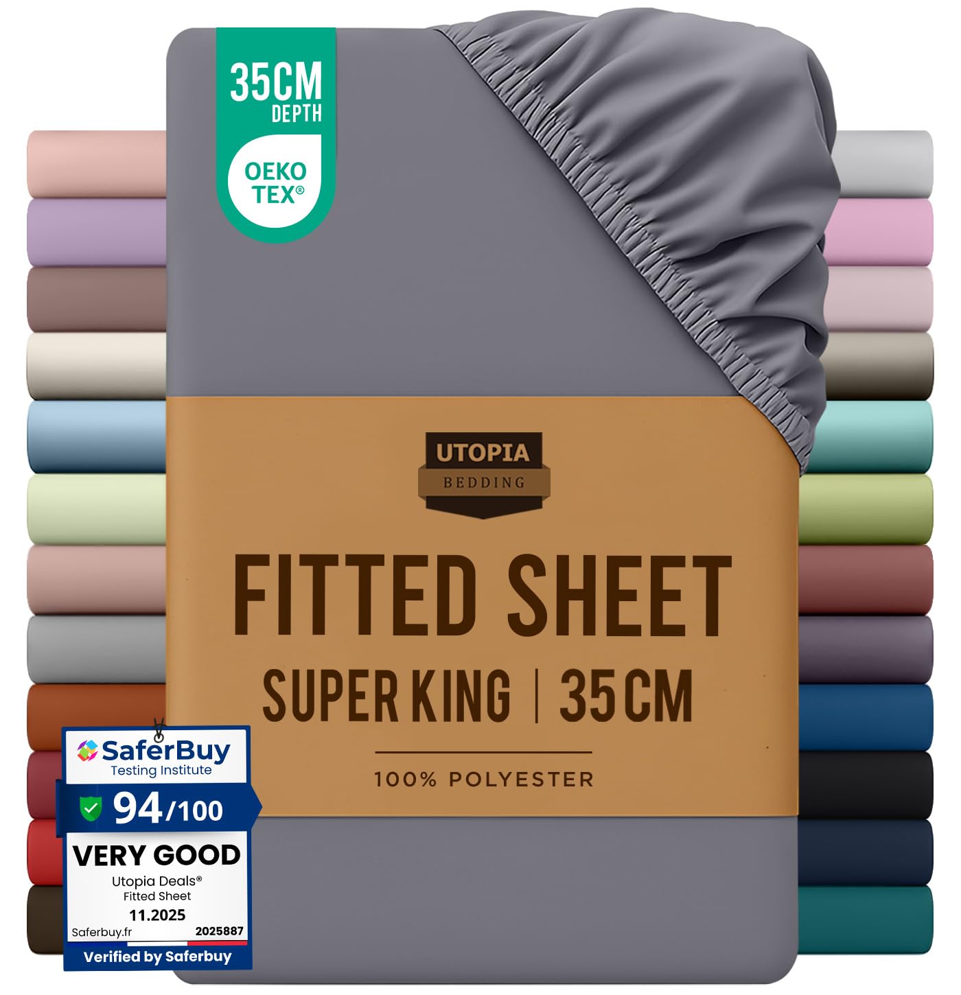 Utopia Bedding Fitted Sheet Super King, Grey - Deep Pocket 14 inch (35 cm) - Easy Care - OEKO-TEX Certified - Soft Brushed Microfibre Fabric - Shrinkage and Fade Resistant - Bottom Sheet