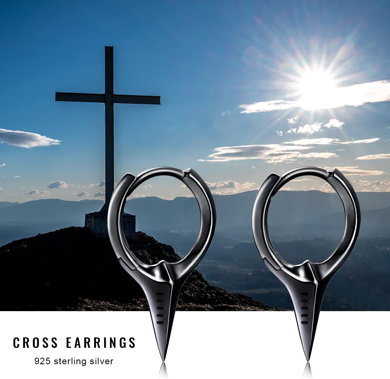 Spike Earrings 925 Sterling Silver Sword Cross Huggie Hoop Earrings Small Dagger Dangle Drop Hoop Earrings Hypoallergenic Earrings for Women Men