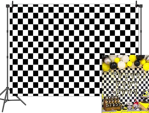 Telón de fondo para fiesta de cosplay, bandera a cuadros, telón de fondo para fotografía, textura de carrera a cuadros blanco y negro, tablero de