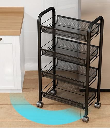 Fruteira Organizadora Carrinho Com Rodinhas 4 Cestas Chão Cozinha - PRETO