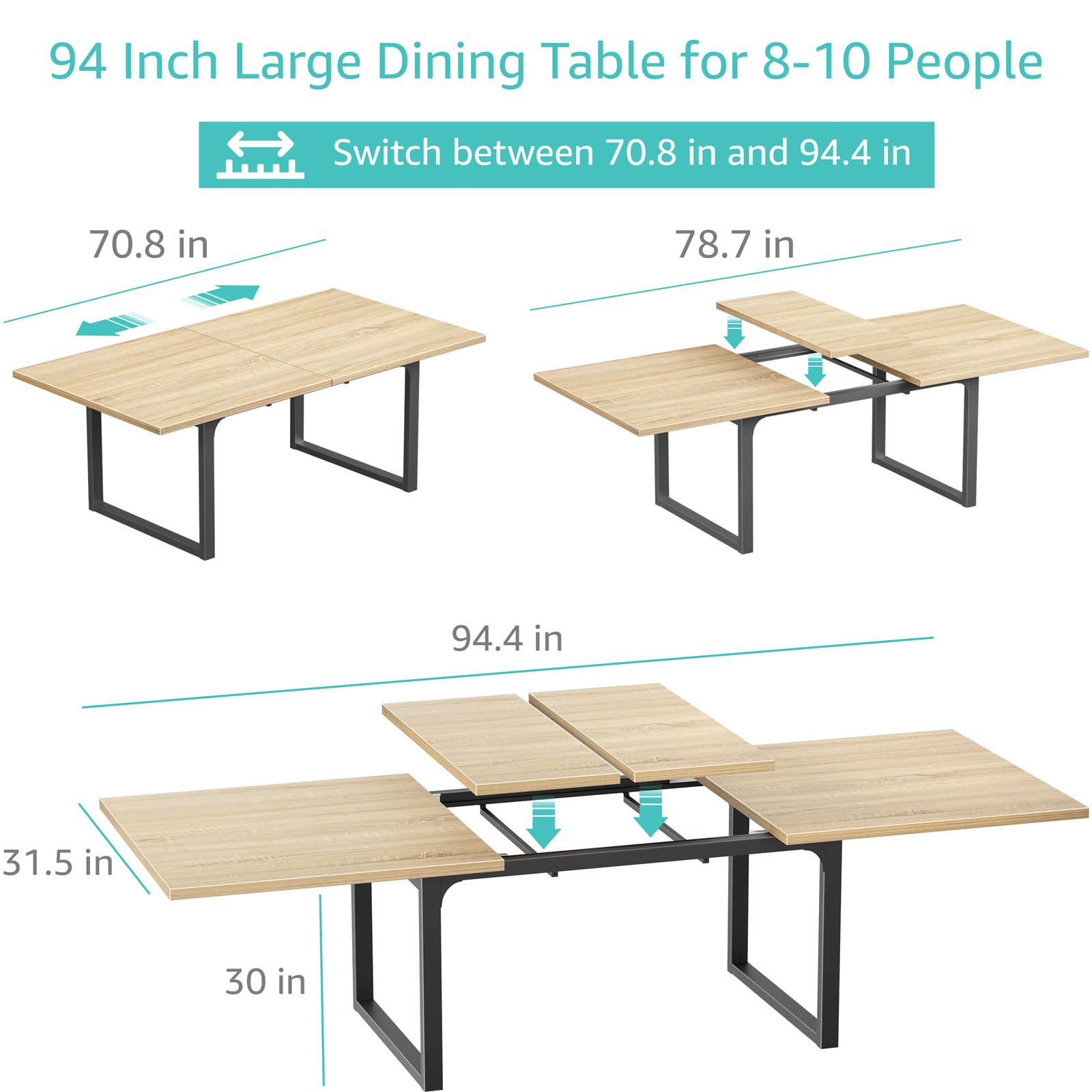 Amazon.com - Large Dining Table for 8 - to 10 Person 94In Long