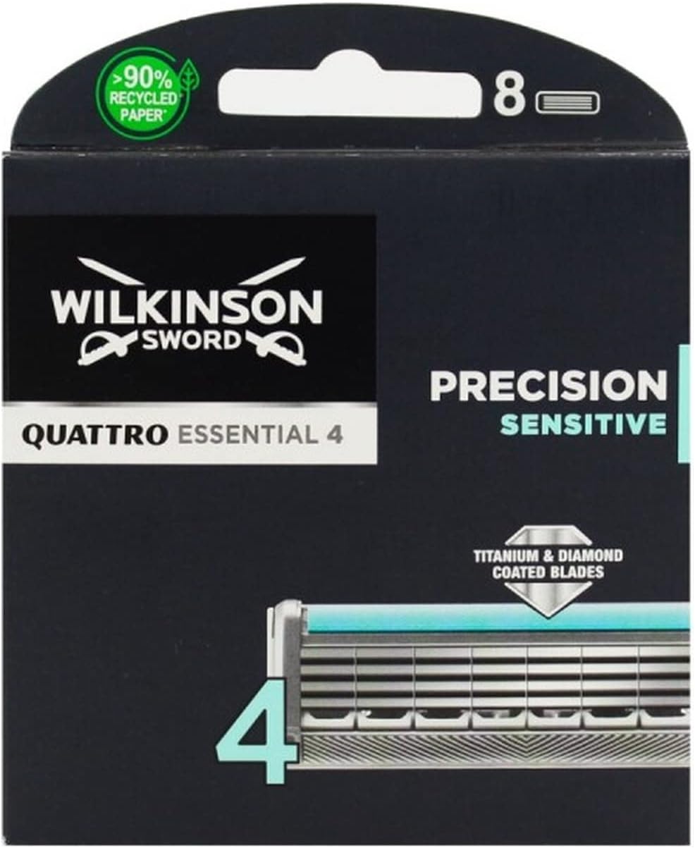 Wilkinson Sword Quattro Titanium Sensitive Refill Razor Blade Cartridges, 8 Count
