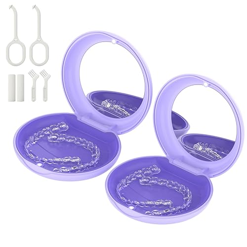 Miniatura 44 de Paquete de 2 fundas de retención compatibles con Invisalign, linda funda de alineador delgado de ortodoncia con herramienta de extracción y cepillo