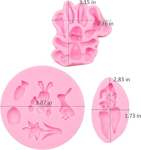 Miniatura 2 de Moldes de silicona de conejo, moldes de chocolate de zanahoria de conejo de Pascua, molde para hornear fondant de flor de huevo de Pascua para