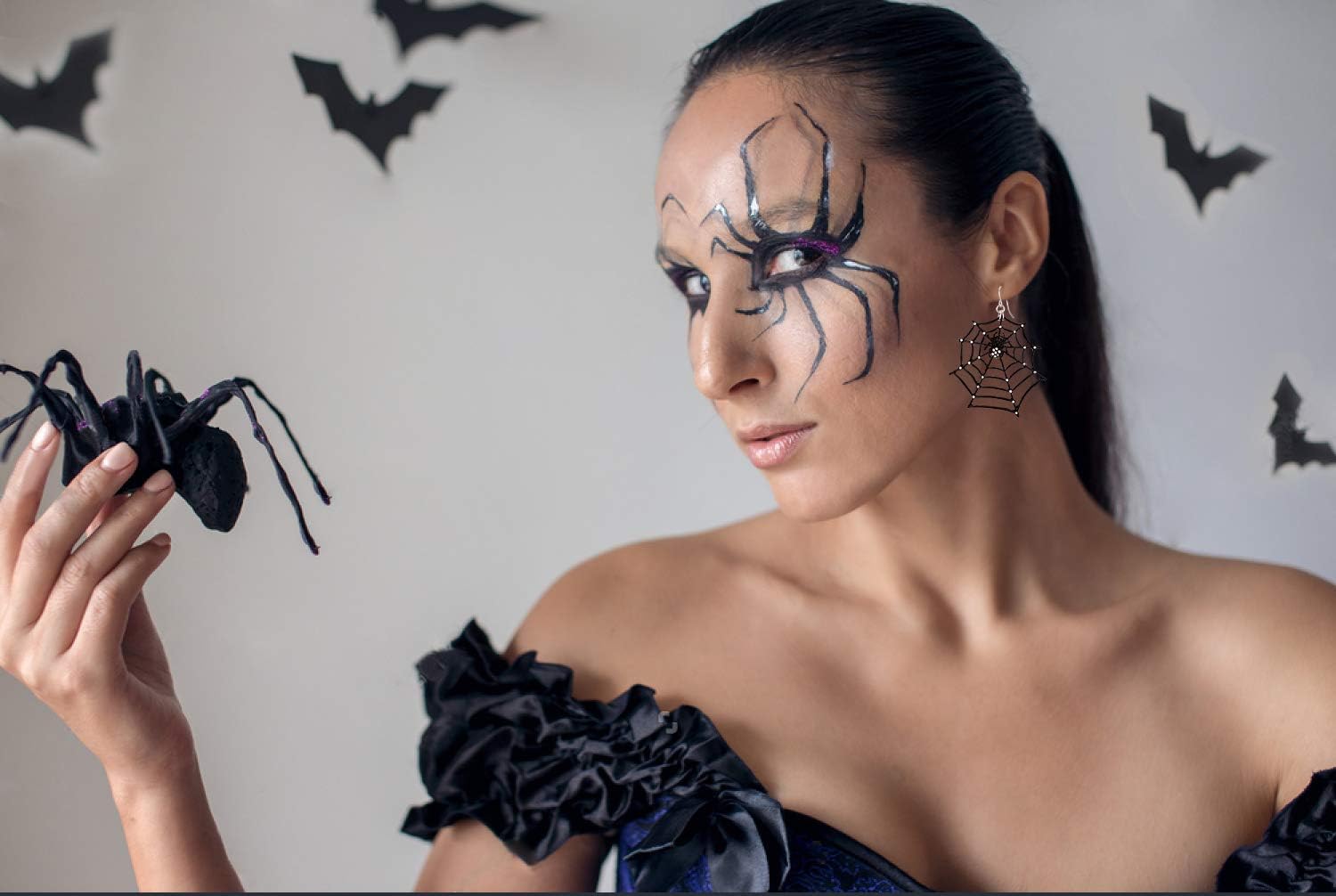 1 Pair Big Spider Web Earrings for Women Black Spider Rhinestone Dangle Drop Earrings Halloween Party Costume Accessories Jewelry Birthday Gifts - Image 6