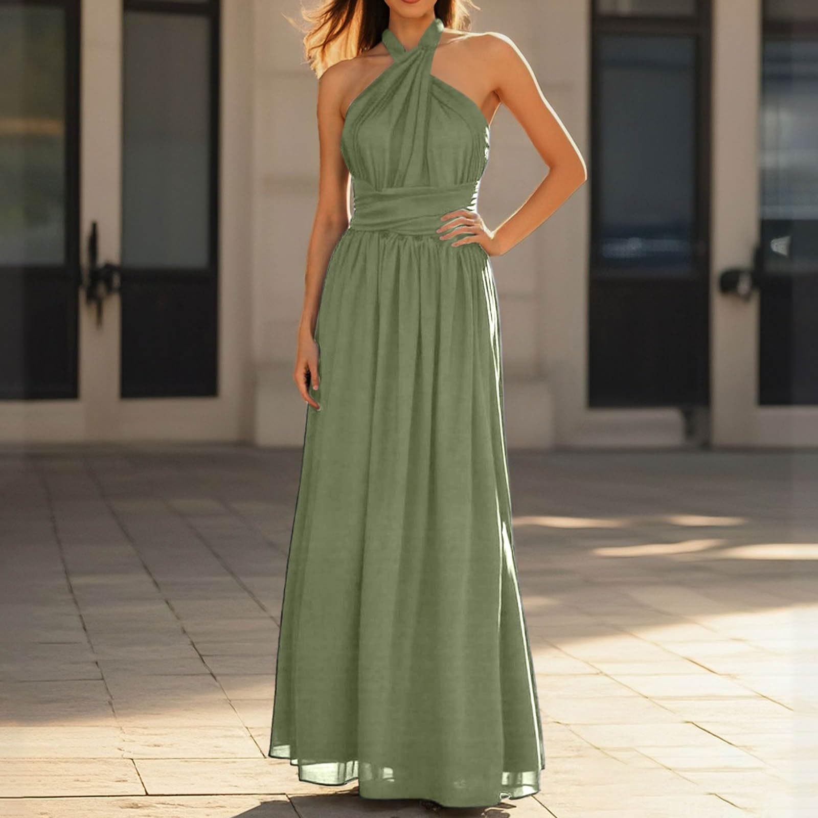 Robe Cocktail Femme Epaule Denudee, Robe Sexy Femme Dos Nu à Lacets Couleur Unie Coupe Ample Fluide Chic Et Élégants Plissée Style Tempérament Confortable Longue Swing Dress pour Soiree