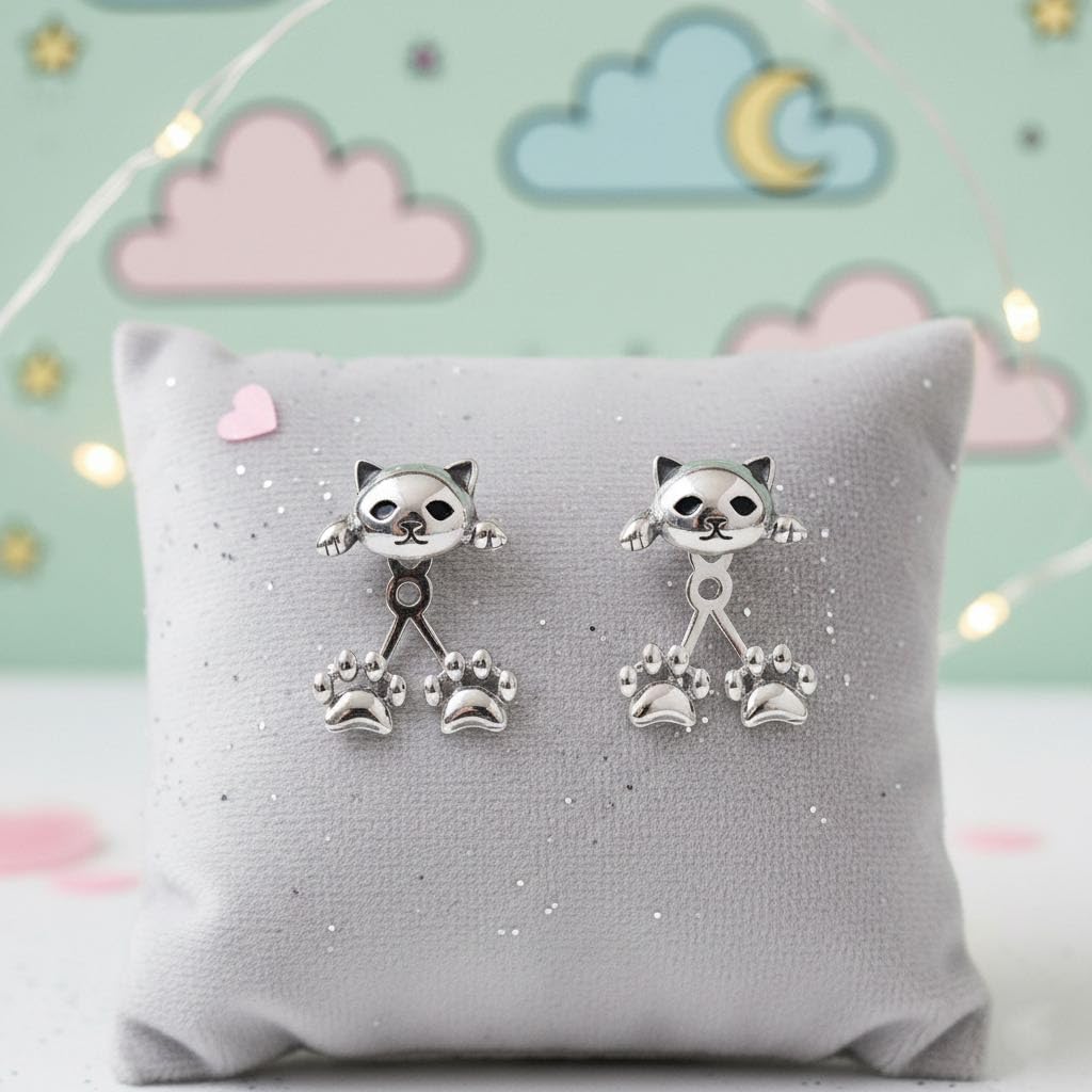 Cute Funny Kitten Cat Earrings for Women Weird Silver Studs Earring Modern Dainty Compact Unique Design Animal Earrings Jewelry Gifts for Women - Image 6