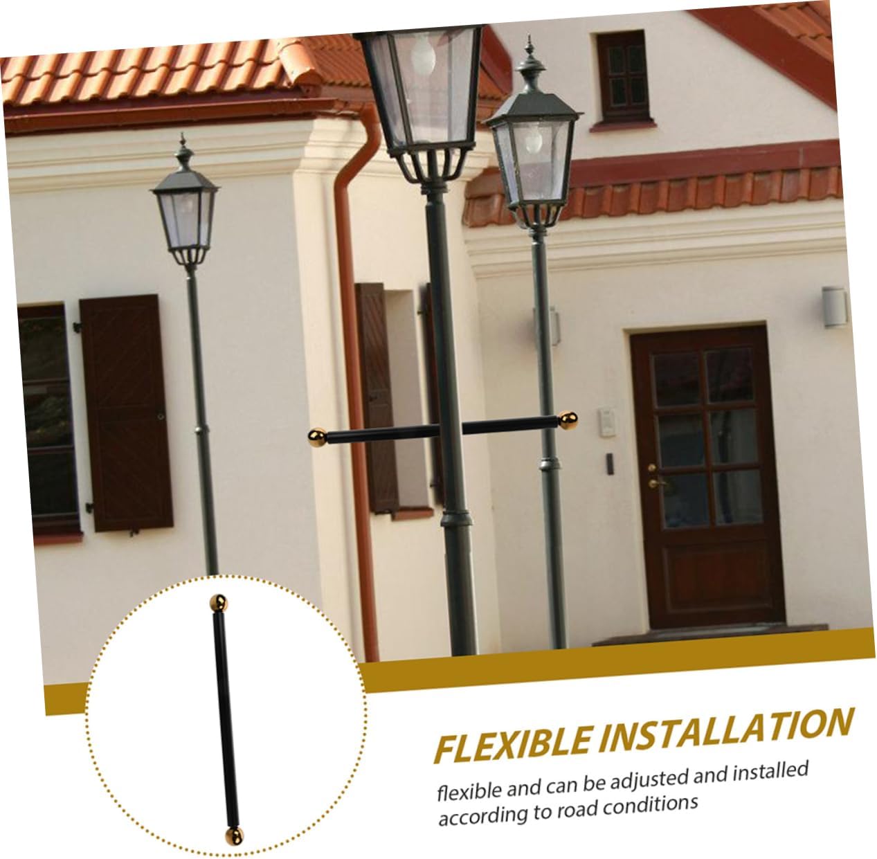 3pcs Metal Flagpole for Lamppost Lamp Post Outdoor Accessory Cross Arm Ladder Rest