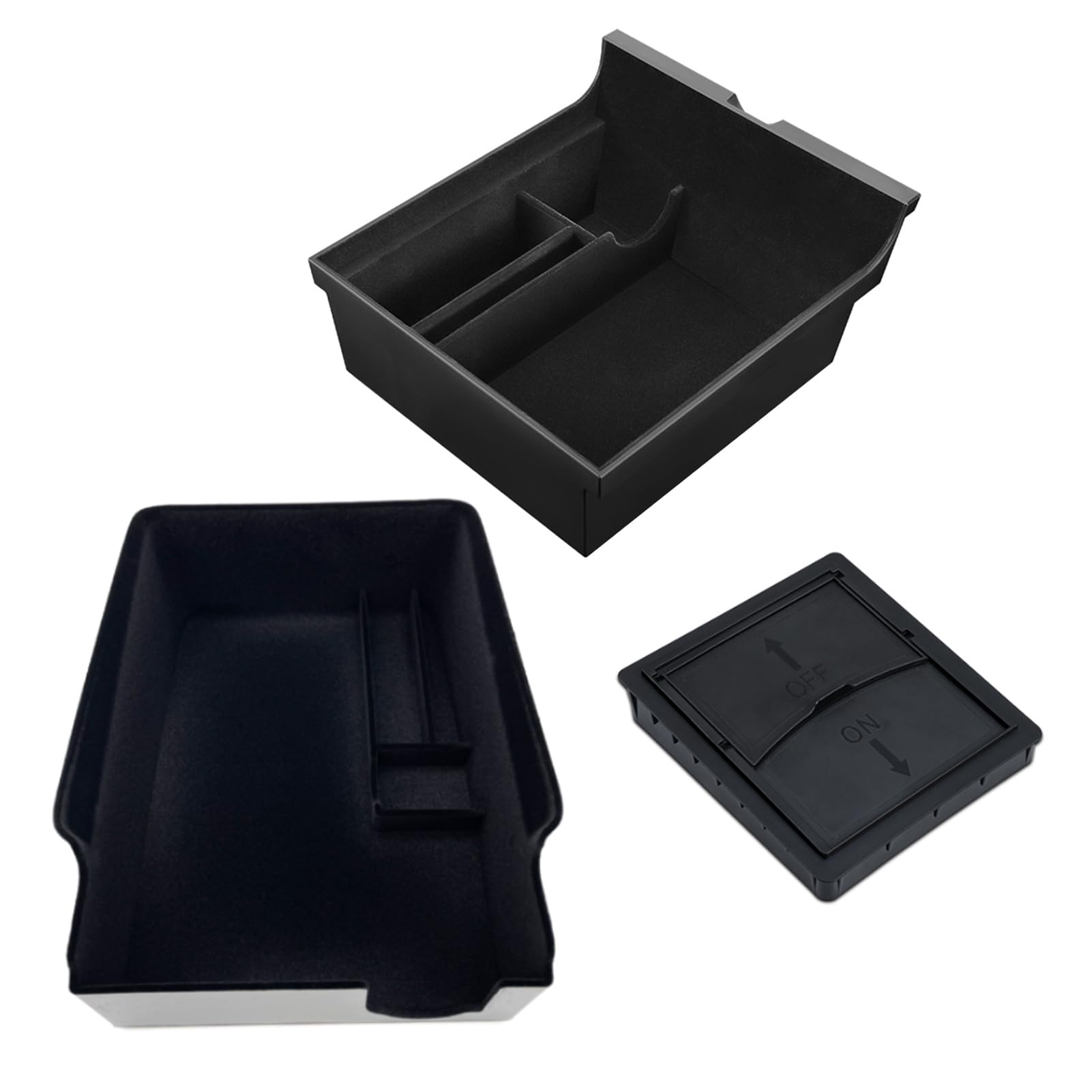 [3 Pack]Center Console Organizer Tray for Tesla Model 3 2021-2023 Model Y 2021-2024,Flocked Console Storage Box Container for Tesla Model 3 Y Accessorie,Armrest Hidden Cubby Drawer for Cash,Glass