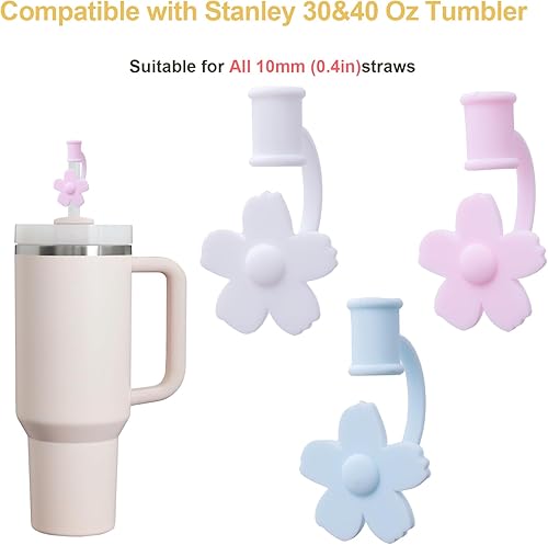 Miniatura 2 de Ghislaine Cubierta de popote de flores para copa Stanley, tapa de popote para vasos Stanley Cup de 30 y 40 onzas, fundas de silicona para popotes a