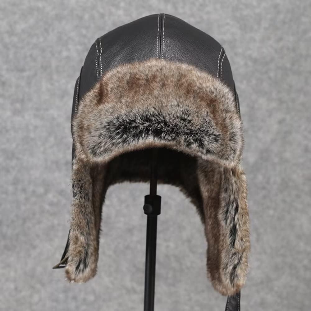 Unisex Winter Aviator Cap, Ushaka Cap, Russian Faux Fur hat, with Ear Flaps, Windproof, Suitable for Skiing, Skating, Mountaineering and Other Sports, Brown - M