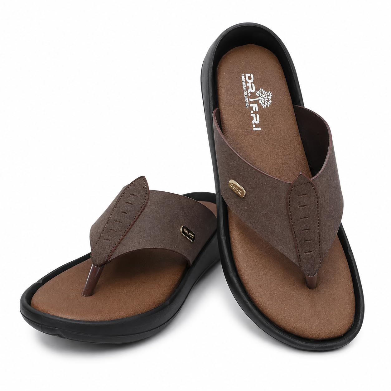 Dr.F.R.I Men's Brown Thong Flip Flops with Cushioned Footbed-image-1