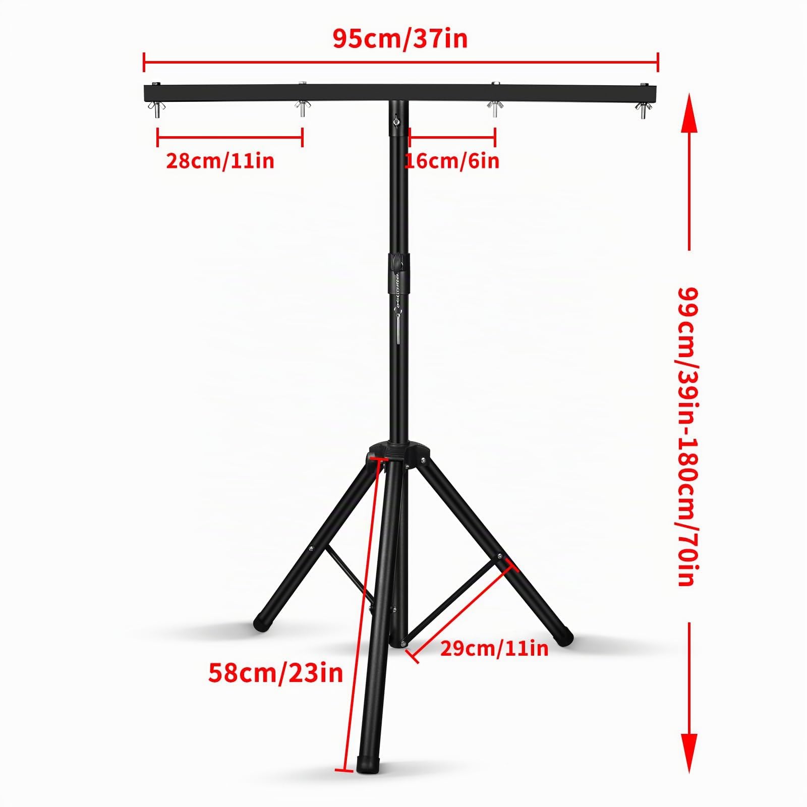 U`King Soporte de Luz con 950mm Barras Transversales, T-Bar Soporte de Iluminación con Trípode Estable para Instalar 4 Focos Par/Cabeza Móvil, altura ajustable de 99 cm a 180 cm