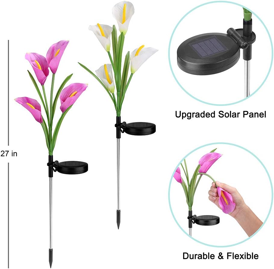 Aloudy Solar Garden Stake Lights: 3 Pack Outdoor Waterproof Calla Lily Flowers, 7 Color Changing LEDs for Garden, Patio, Backyard (Purple & White)