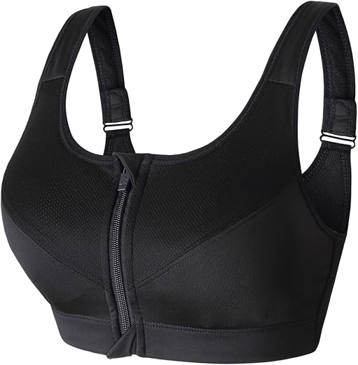 newlashua Women's Plus Size Full Support Push Up Zip Front Close Padded Sports Bra 7XL Black