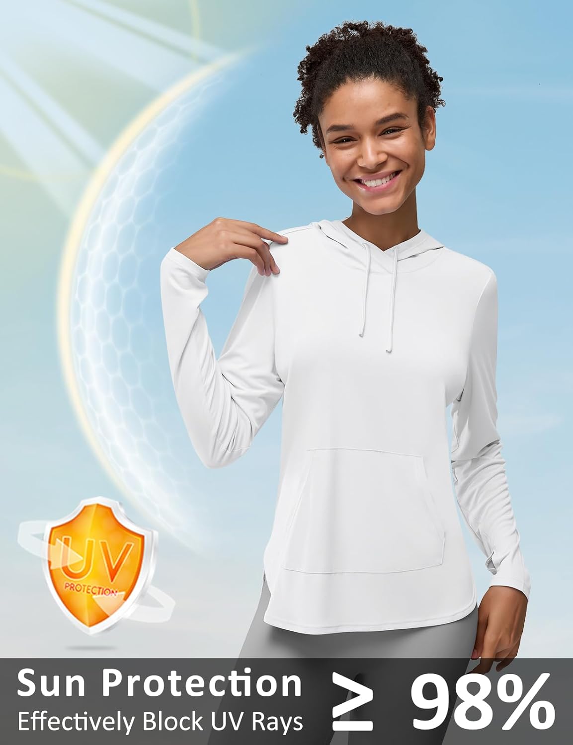 Women's Rash Guard Long Sleeve UV Sun Protection Shirts with Kangaroo Pocket Hoodie UPF 50+ Lightweight SPF Tops for Hiking - Image 3