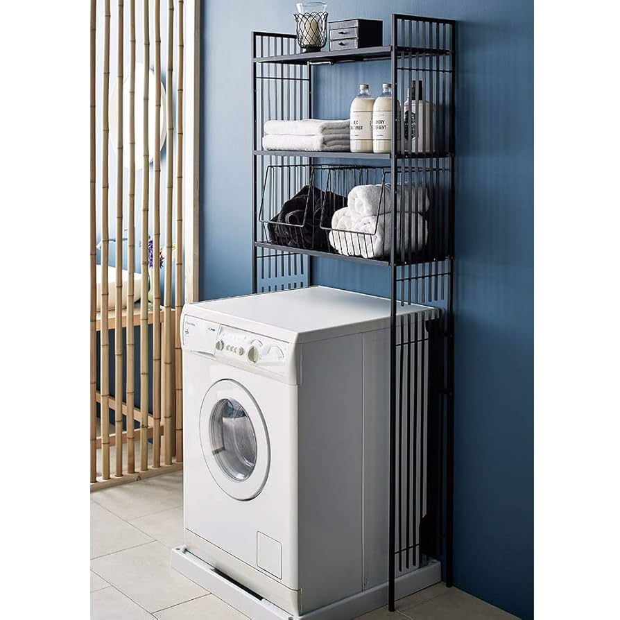 天井低くても置けるカフェスタイルランドリーラック棚2段 高さ143cm～193㎝ 天井が低くても置けるカフェスタイルランドリーラック 棚2段 高さ143