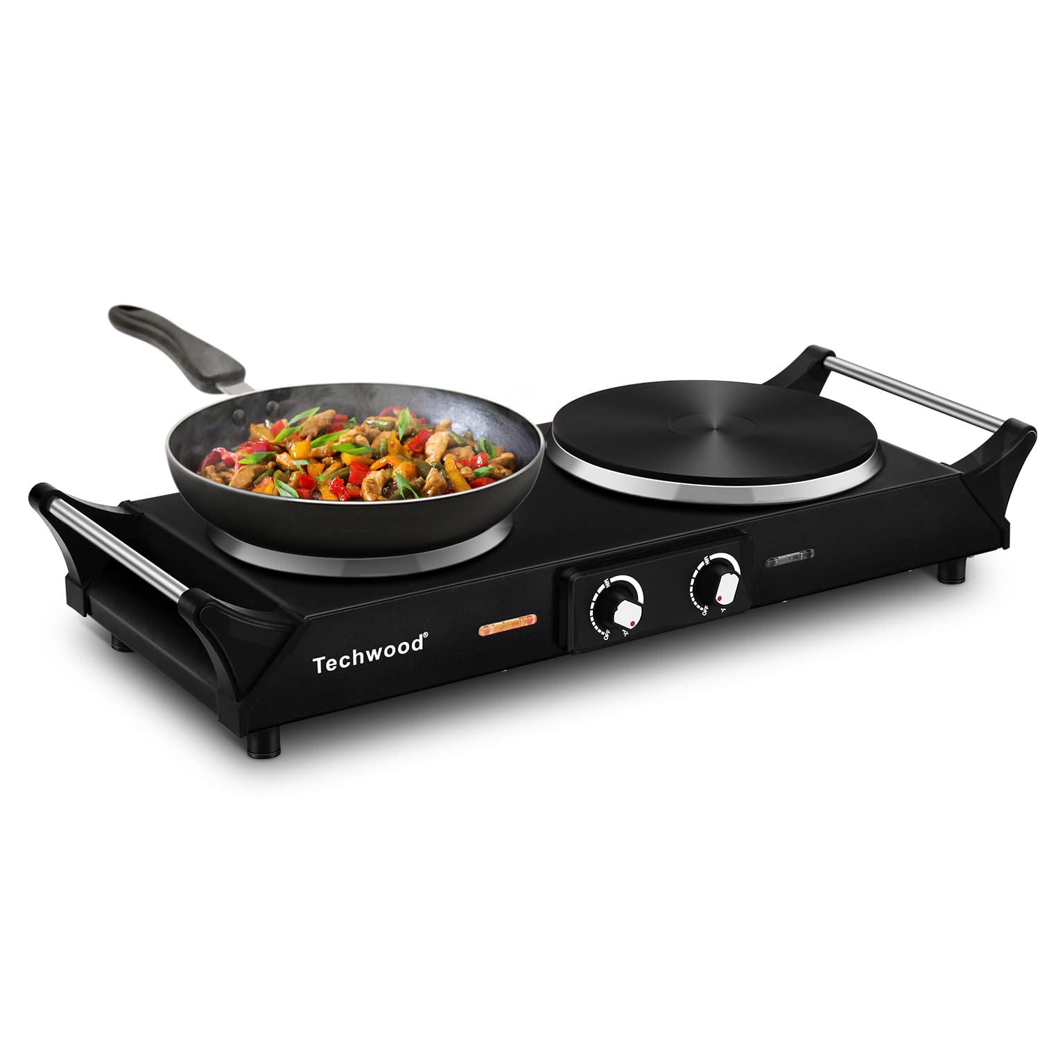 Hot Plate, Techwood 1800W Portable Electric Stove Countertop Dual Burners with Stay Cool Handles, 7.5” Cooktop for RV/Home/Camp, Compatible for All Cookwares, Upgraded Version